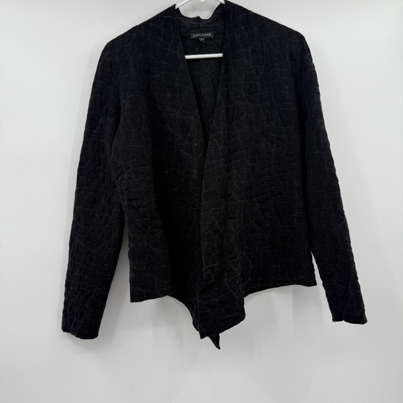 Eileen Fisher Cardigan Women Large Black Comfy Wool Blend Open Front Sweater - Picture 1 of 13